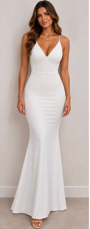 BHLDN Dresses & Skirts - BHLDN White Mermaid Maxi Wedding Dress V-Neck Crepe Gown Size 2